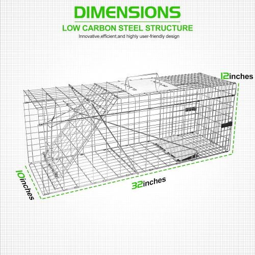 SZHLUX 32 Live Animal Cage Trap, Heavy Duty Folding Raccoon Traps, Humane Cat Trap for Stray Cats, Raccoons, Squirrel, Skunk, Mole, Groundhog, Armadillo, Rabbit, Catch and Release