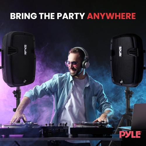 Pyle Powered Bluetooth PA Speaker Kit - Event Ready - Just Plug In and Play Active and Passive 350w Loudspeakers with Wired Microphone, Speaker Stands, Remote - MP3/USB/SD/AUX inputs - PPHP849KT