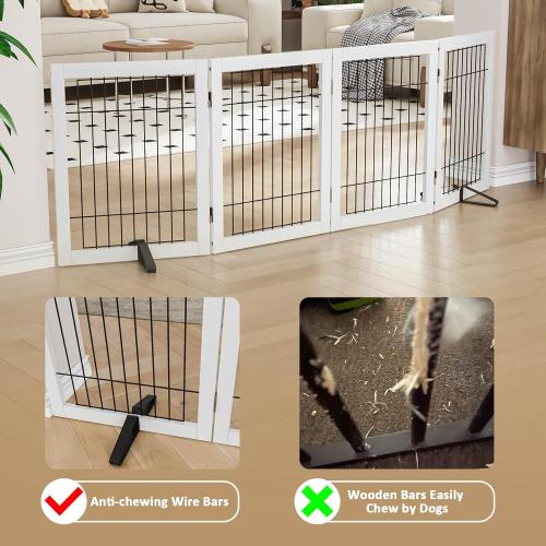 Size 24 Color White Dog Gate Indoor, Metal Dog Gates for Doorways House, 24-Inch Freestanding Pet Gates for Dogs, Puppy Fence (4 Panel, White)