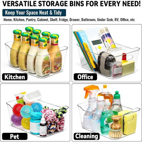 12 PACK Clear Plastic Storage Bins, Kitchen Cabinet Pantry Organizer Bins