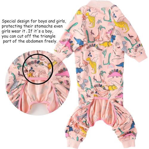 2XL Dogs Cotton Pajamas with Colorful Dinosaur Pattern Onesie Jumpsuit for Large Dog Full Coverage Sleeper Pets Shirts pjs(Pink Dinosaur)