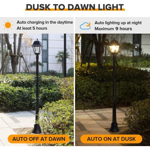 LUTEC LED Post Solar Light, Dusk to Dawn Vintage Solar Light Street Lights for Garden, Lawn, Pathway, Driveway 200 Lumens 2700K