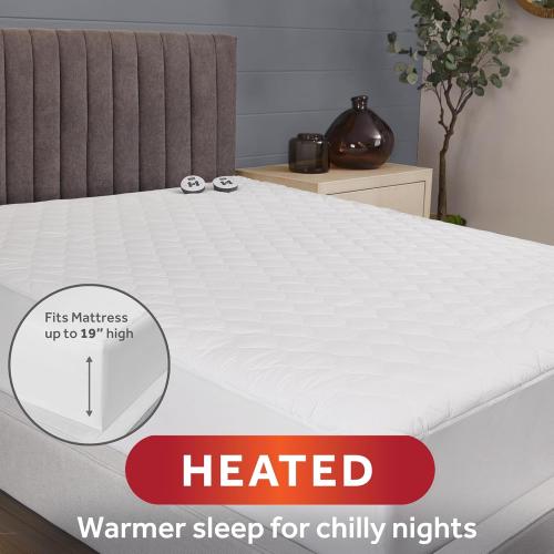 Sunbeam Electric Premium Water Resistant Restful Quilted Heated Mattress Pad, 12 Heat Settings, 12-Hour Selectable Auto Shut-Off, Fast Heating, Cozy Warming Bed, King, 76 x 80
