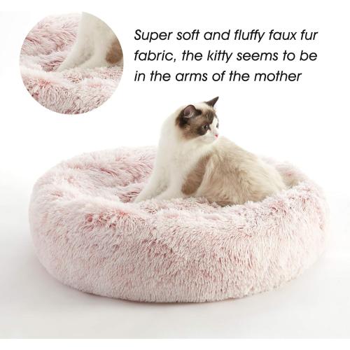 WESTERN HOME WH Calming Dog Bed & Cat Bed, Anti-Anxiety Donut Dog Cuddler Bed, Warming Cozy Soft Dog Round Bed, Fluffy Faux Fur Plush Dog Cat Cushion Bed for Small Medium Dogs and Cats