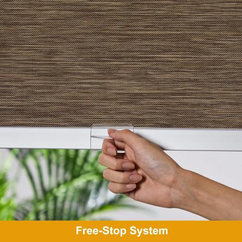 Size  23 W x 72 H Color brown Persilux Free-Stop Cordless 100% Blackout Roller Shades for Indoor Windows, Natural Woven Fabric UV Protection Privacy Thermal Insulated Roller Window Shades for Home, Bedroom, Brown 23 W x 72 H
