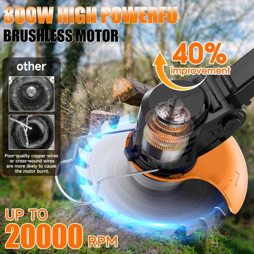 Electric Weed Wacker Cordless stringless,Grass Trimmer,with 2 Batteries, 1 Charger, 3Types Blades, Weed Wacker Eater Battery Powered Lightweight Battery Weed Trimmer for Yard and Garden