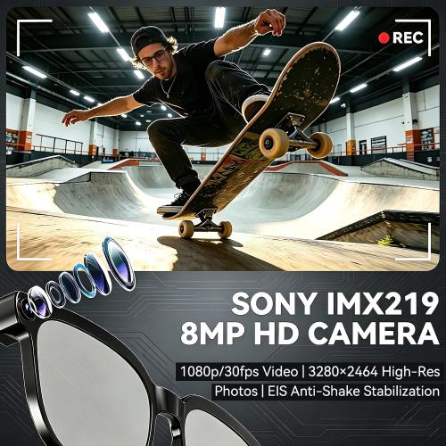 AI Smart Glasses with Camera, 1080P EIS Video, Bluetooth Music