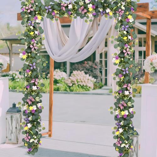 Waipfaru 2Pcs Eucalyptus Garland with Daisy 3D Butterfly, Green Garland with Flowers, 5.9FT Artificial Faux Eucalyptus Leaves Vines for Table Mantle Home Wedding Party Indoor Outdoor Decor