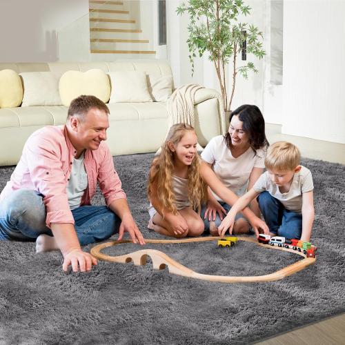 Grey Ultra Soft Rug for Living Room, Fluffy Shag Area Rug for Bedroom, Modern Shaggy Carpets Fuzzy Rug for Teens Dorm Nursery Home Decor Aesthetic, Upgrade Anti-Skid Durable, Grey