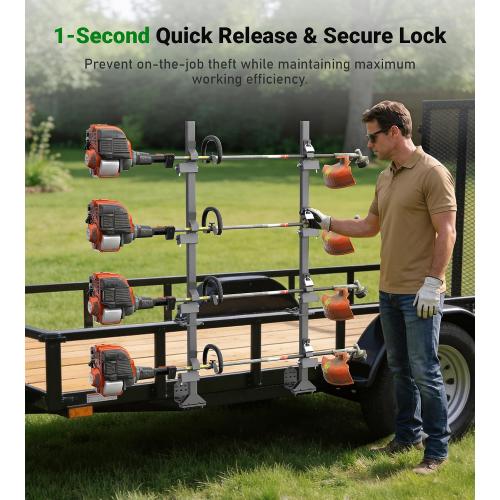 ELITEWILL Weedeater Rack for Open/Enclosed Trailers, Heavy-Duty 4 Place Commercial Trimmer Rack for Trailer Work Landscape Truck Holder Trailer Equipment Accessories Weed Eater Racks w/Lock