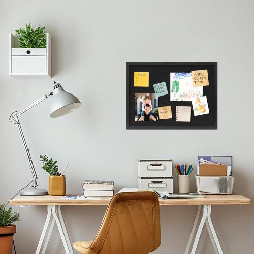 Cork Board with Linen Black,Bulletin Board 23x17, Corkboards for Office Home School Message Board or Vision Board Decoration.