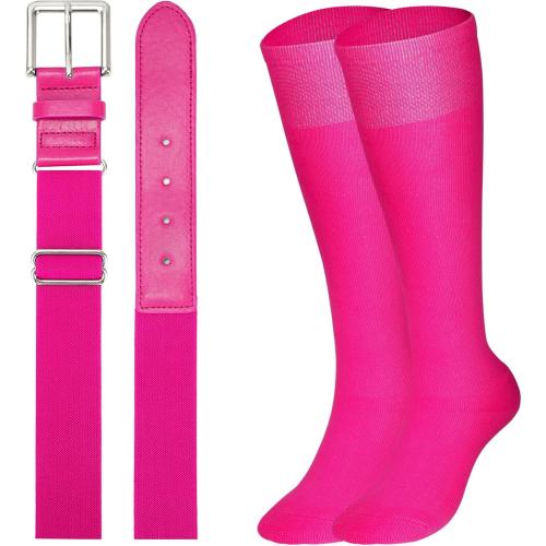 HOT PINK XZQTIVE Baseball Belt and Socks Combo Set Adjustable Softball Belt and Socks Elastic Waist Belt for Youth Adult