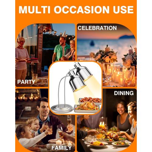 PYY Commercial Food Warmer - 2-Head Electric Heating Lamp, 500W Stainless Steel Catering Food Warming Lamp for Restaurant Kitchen, Cafeteria