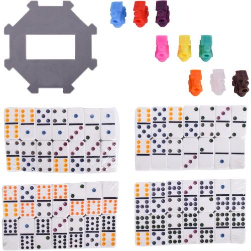 Elbow Room Games Mexican Train Dominoes Set – Double 12 Color Dot Dominos Game with Tin Case & Hub for Family Fun