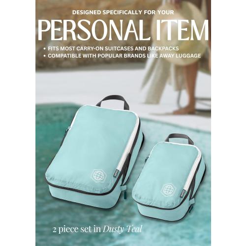 Compression Packing Cubes for Travel, 2-Piece Lightweight Packing Cubes Set for Carry-On Luggage & Backpacks – TRIPPED Travel Gear (Dusty Teal/White)