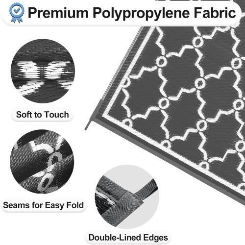 OutdoorLines Outdoor Reversible Rugs for Patio 4x6 ft - Outside Plastic Carpet, Stain & UV Resistant Portable RV Mat, Straw Rug for Camping, Backyard, Deck, Picnic, Porch Moroccan Gray & White