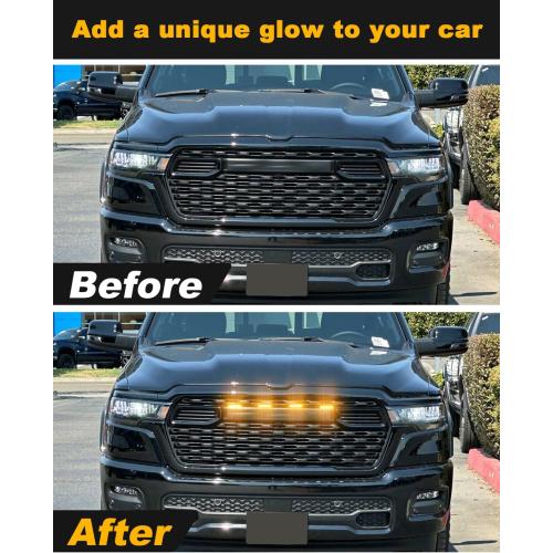 LED Grill Lights for Dodge Ram 2025 2024-2019 Grille Raptor Lights Ram 1500 2500 3500 Accessories Front Grille Trims,4pcs (Yellow)