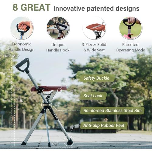 STEP2GOLD Ta-Da Chair Series 2- Portable Walking Stick, Cane with Seat, Foldable Chair, Hiking Stick, for Camping, Hiking, Lightweight Aluminum, Easy Carry, Anti-Slip
