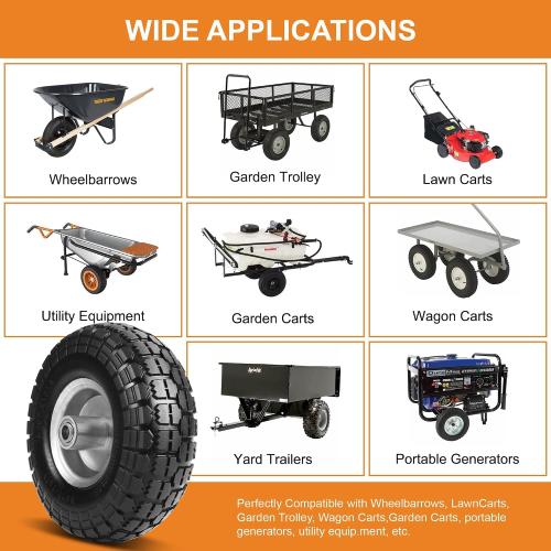 4.10/3.50-4 Tire and Dolly Wheel Flat Free - Solid Rubber Hand Truck Wheels 5/8 Axle - Gorilla Cart Tires Replacement for Garden, Wagon, Yard and Wheelbarrow (10 Inch 4 Pack)