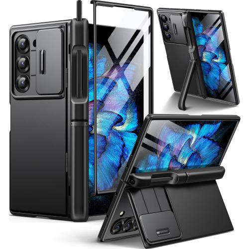 BERFY for Samsung Galaxy Z Fold 6 Case with Screen Protector, [2 Invisible Kickstand] Built-in S Pen Holder and Slide Camera Cover, [Anti Spy] Full-Body Shockproof Slim Phone Case for Z Fold 6, Black