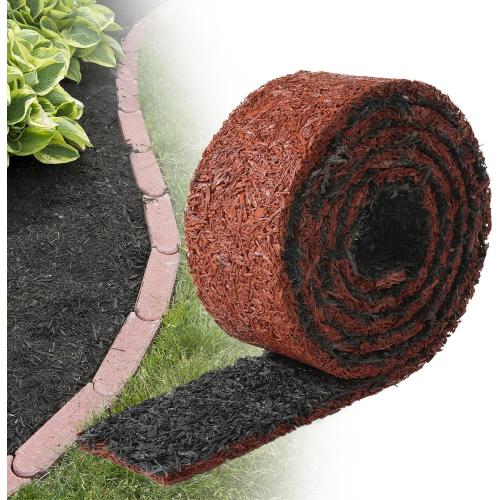 1 Roll Double Sided Rubber Mulch Roll - 2' x 8' - Mahogany/Black Modern Garden Edging