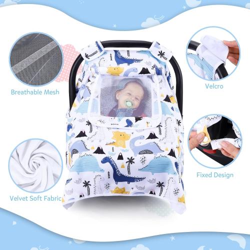 THE KENKYO Car Seat Covers for Babies, Baby Car Seat Cover for Girls Boys, Kick-Proof Newborn Carrier Canopy with Breathable Mesh Peep Window, Windproof Stroller Cover for All Seasons