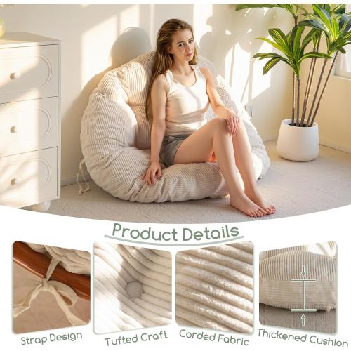 HIGOGOGO Papasan Chair Cushion with Corduroy Cover (Without Chair), 48 x 48 Inch Supportive Cushion, Overstuffed Chair Cushion,Beige