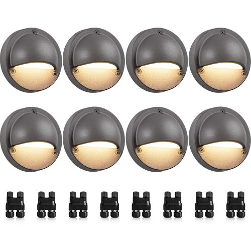 SUNVIE Low Voltage Deck Lights with Fastlock2 Wire Connector 5W LED Landscape Step Stair Lights Outdoor Accent Lighting Garden Post Fence Light 3000K 12-24V AC/DC 3.2FT ETL Listed Cord, 8 Pack