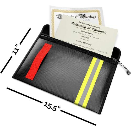 Fireproof & Water-Resistant Document Bag – 15.5 x 11 x 3-inch Pouch for Legal Documents & Valuables - Double-Layered Zippered Protection – Firefighter Designed (Black)