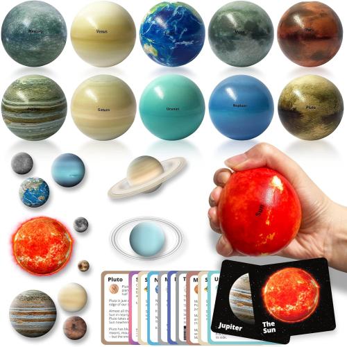 Space Balls Flashcards & Wall Stickers, Planet Toys For Kid 8-10, Outer Space Toys For Kids 3-5, Planets for Kids Solar System Toy 5-7, Solar System Model, Toddler Planet Gifts, Astronomy Decor, Earth