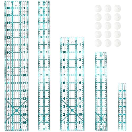 Sewing Ruler,5 Piece Quilting Rulers,3 x17 Inch,1.5 x17 Inch,3 x12 Inch,1.5 x10 Inch,1 x6 Inch,Acrylic Ruler,Cutting Ruler with Non-Slip Rings (Blue)