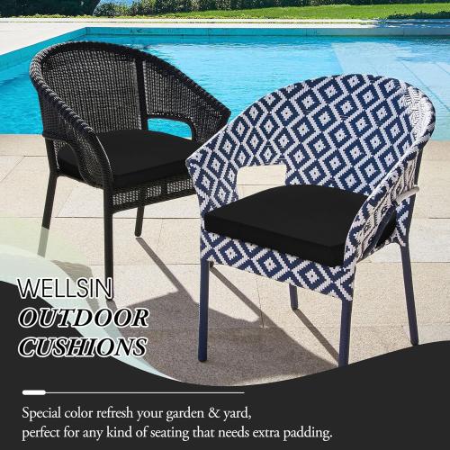 Outdoor Chair Cushions for Patio Furniture - Patio Chair Cushions Set of 2 - Water Resistant Round Corner Outdoor Seat Cushions 17X16X2, Black