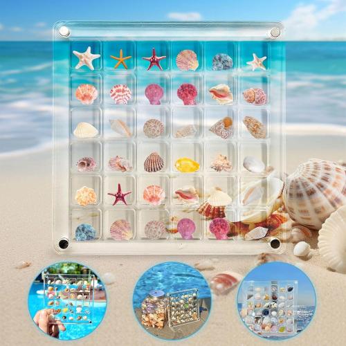 Artlunar 36 Grids Acrylic Display Box - Clear Shadow Box for Seashell, Rock, and Thimble Collection, Mini Trinket Shelf Organizer for Collectors