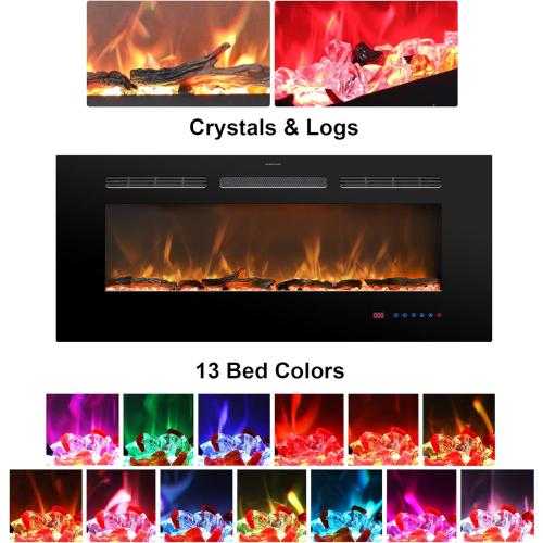 Size 30 Electric Fireplace 30 inch Wide, Wall Mounted Fireplace Inserts Electric Heater, 13 * 13 Flame Effects Like Real Flame, Low Noise, Timer & Thermostat Setting, 750W/1500W, Black