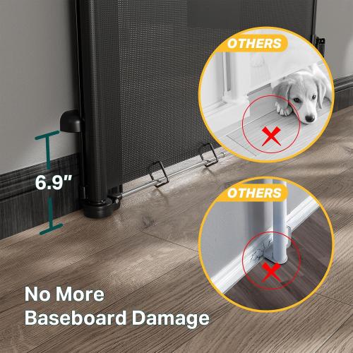 Cumbor 27-40 Retractable Baby Gates for Stairs & Doorways, Indoor Outdoor | Hardware Mounted Mesh Dog & Pet Gate, Easy Walk Through, One-Hand Operation, Anti-Crawl Adjustable Safety Gate for Dog, Black