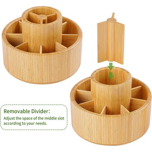 Utoplike Bamboo Rotating Art Supply Desk Organizer, Pencil Holder Organizer, Desktop Storage Caddy for Pen, Colored Pencil, Crayon, Paint Brushes, Art Studio&Office