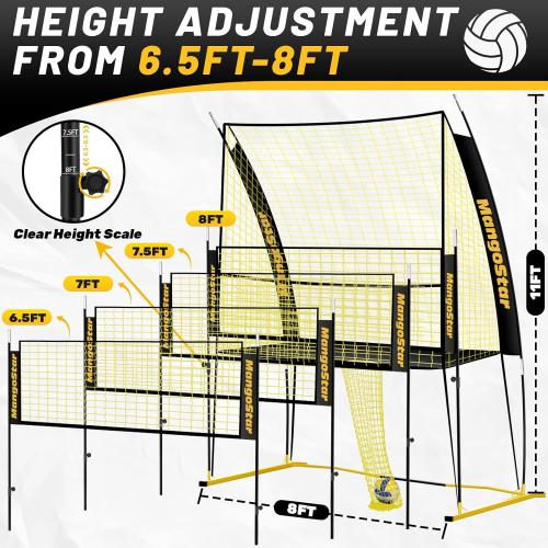 Mangostar Volleyball Training Equipment, Volleyball Net System with Freely Height-Adjustable for Backyard, Volleyball Practice Net for Serving Setting Spiking, Easy Set Up for Indoor and Outdoor Use