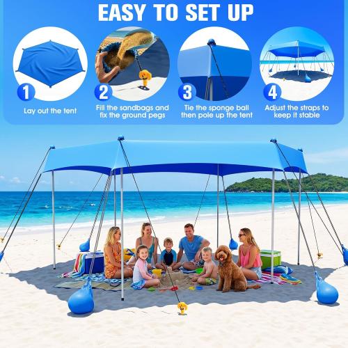 Beach Canopy Tent Sun Shade UPF50  UV Protection,2026 Upgraded Hexagon Beach Shade Canopy with 6 Sandbags & 6 Stability Poles, Outdoor Portable Sun Shelter for Beach, Camping Trips, Fishing, Backyard