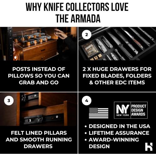 Holme & Hadfield Premium Knife Display Case for up to 50 Knives – Extra Large Handcrafted Wooden Pocket Knife Organizer for Collections – Birthday Gift for EDC Collectors – Luxury Built to Last