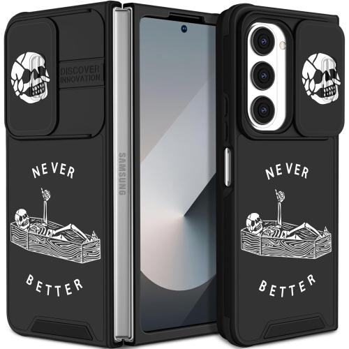 Goocrux for Samsung Galaxy Z Fold 6 Case - Women Girls Cute Phone Cover Girly Pretty Skull Skeleton Unique Cool Design with Slide Camera Cover for Samsung Z Fold 6 Case
