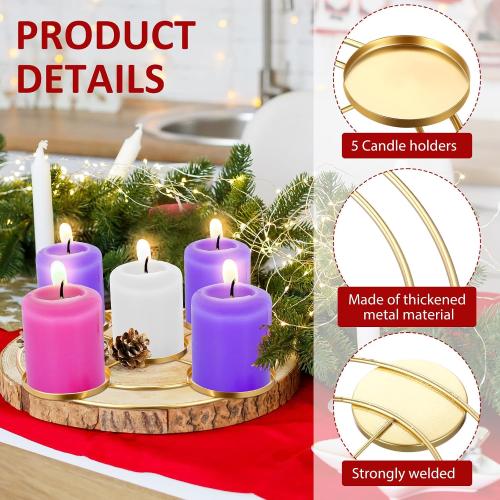 1 Pcs Christmas Advent Candle Wreath Ring Metal Candle Holder for Pillar Advent Rustic Candlesticks Holders for Xmas Table Centerpiece Decor Home (Wide,Round)