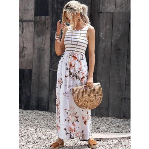 Color White Neeno Women's Dresses Striped & Floral Print Hidden Pocket Dress Dress for Women