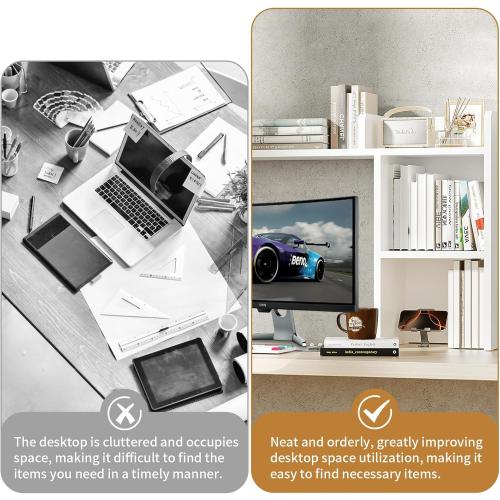 AQQHSAIN Desk Storage Hutch Wooden Desktop Bookshelf Multipurpose Desktop Bookshelf Storage Organizer Countertop Storage Hutch for Computer Desk Book Storage for Dorm Office Home (White)