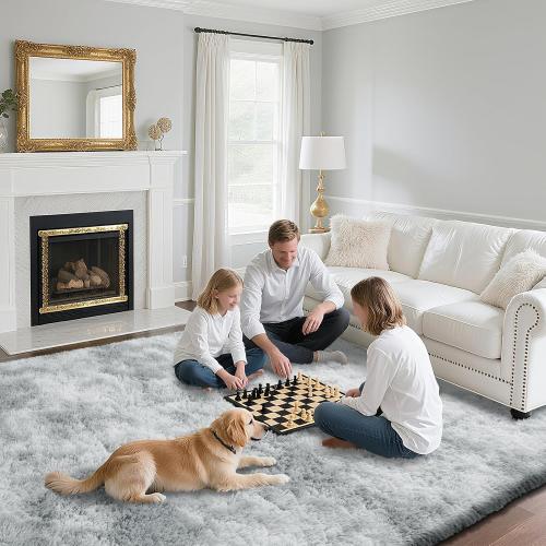 Grey Fluffy Rug Shaggy Area Rug, Mottling Grey Area Rugs for Living Room, Large Shag Area Rugs for Bedroom Kids Room Home Decor, Upgrade Anti-Skid Rectangular Fuzzy Rugs
