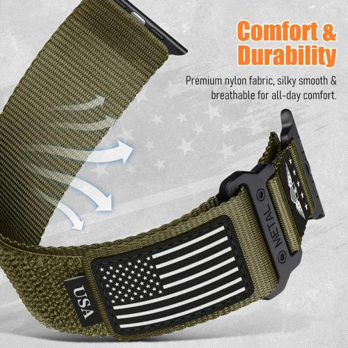 Rugged Nylon for Apple Watch Ultra 2 Band 49mm iWatch Bands 46mm 45mm 44mm 42mm Men,Soft Woven Adjustable Stars-Stripes Flag Wristbands Strap for Apple Watch Ultra Series 10/9/8/7/6/5/4/3/SE/Ultra2