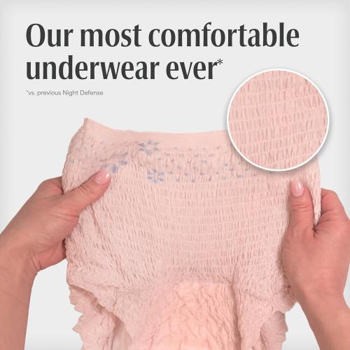 Depend Night Defense Adult Diapers, Incontinence & Postpartum Bladder Leak Underwear for Women, Disposable, Overnight, Large, Blush, 56 Count (4 Packs of 14), Packaging May Vary