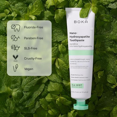 Boka Toothpaste - Fluoride Free Toothpaste, Nano Hydroxyapatite Toothpaste | Appropriate for Sensitive Teeth - Adult Oral Care - Ela Mint - 4 Oz, 1PK