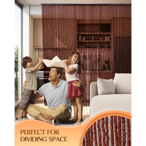 90 Strands Beaded Curtain for Doorways -35.5x79- Handmade Natural Beaded Curtains，Boho Doorway Wood and Bamboo Bead Curtain-As Insect Screen/Room Divider-Brown