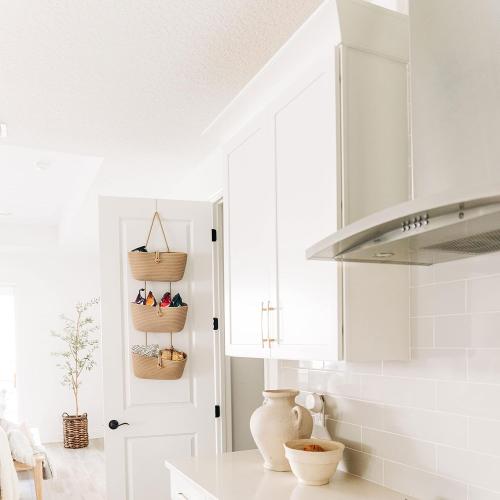 OrganiHaus Over the Door Hanging Basket for Organizing, 3-Tier Hanging Wall Basket for Storage, Boho Nursery Decor for Wall, Behind Door Wall Storage, Wall Organizer for Office, Wall Toy Storage Honey