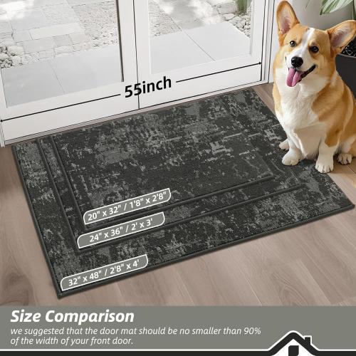 BEQHAUSE Dirt Trapper Door Mat 20 x 32, Non-Slip Doormats Washable Entryway Rugs, Stain Resistant Dog Door Mats Absorbent Welcome Floor Mat for Front Back Door, Mud Wet Shoes & Paws, Dark Grey